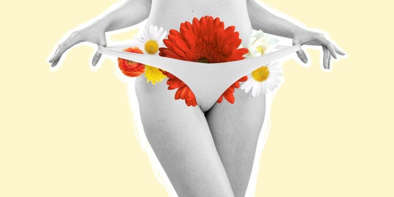 Cropped Image Of Female Body And Flowers Isolated On Yellow Background.jpg